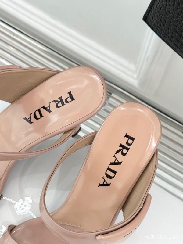 Prada Pointed Toe High Heel Sandals with Triangle Buckle - KFY00280