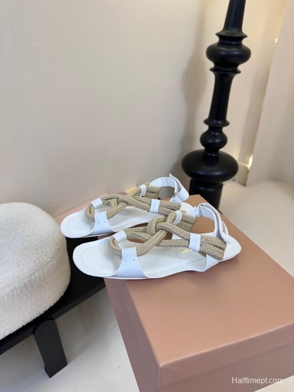 Miu 2025 SS Fashion Week Rope Woven Sandals - KFY00330