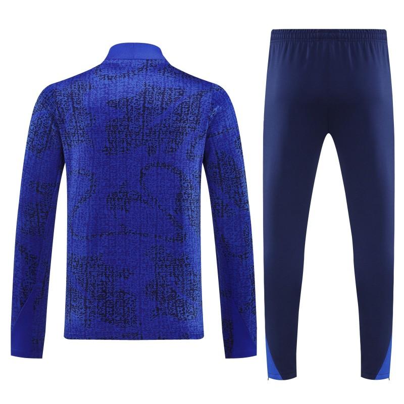 2025 France Royal Blue with Textured Pattern Half Zipper Jacket Tracksuit +Long Pants