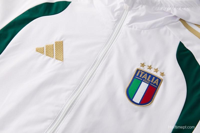 2026 Italy White Hoodie Full Zipper Windbreaker + Long Pants