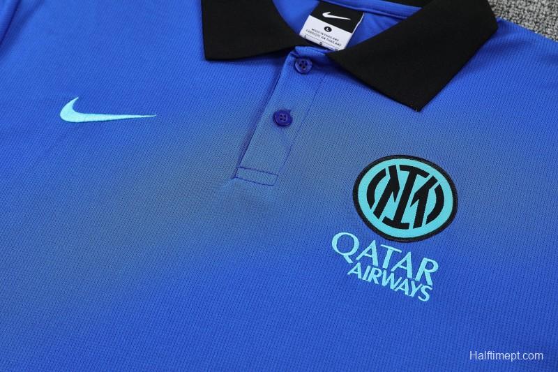 26/27  Inter Milan Blue Polo Training Shirt + Black Long Pants Tracksuit