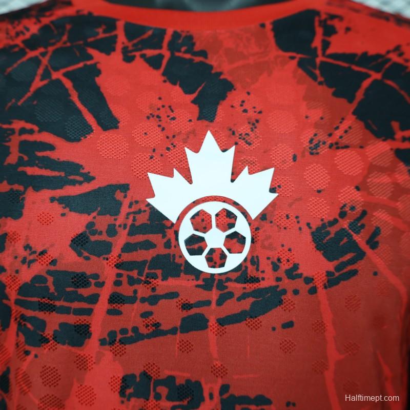 Player Version 2026 Canada National Team Red with Black Grunge Print Home Jersey