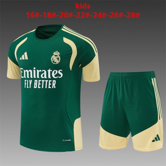 26/27 Kids Real Madrid Green & Cream  Short Sleeve+Soccer Shorts