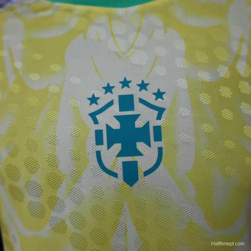 Player Version 2026 Brazil  Yellow with Abstract Feather Pattern Home Jersey