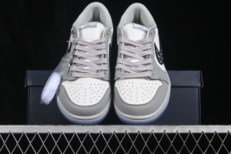 Dior x Air Jordan 1 Low AJ1 Collaboration Casual Basketball Shoes in White and Grey - CN8608-002