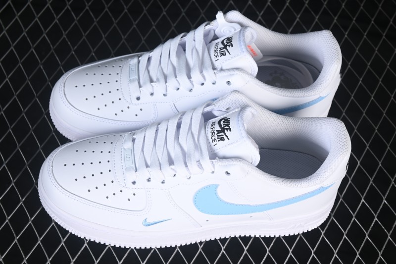Nike Air Force 1 '07 Low Casual Basketball Shoes with White and Blue Swoosh and Full-Length Air Cushion - ZH0316-121