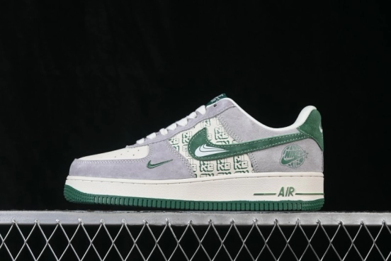 Nike Air Force 1 '07 Low Casual Sneakers with Green-Grey All-Over Print - DW8806-002