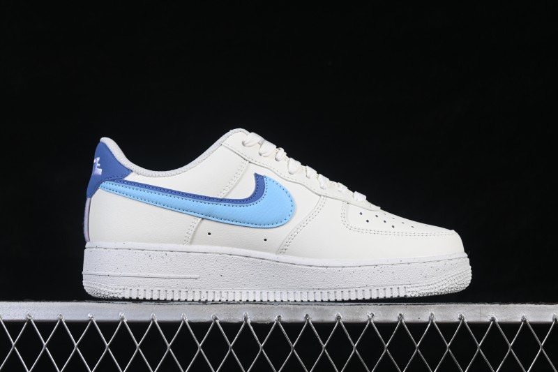 Nike Air Force 1 '07 Low Basketball Shoes with Dual Swoosh Design in White and Blue - DO9786-100