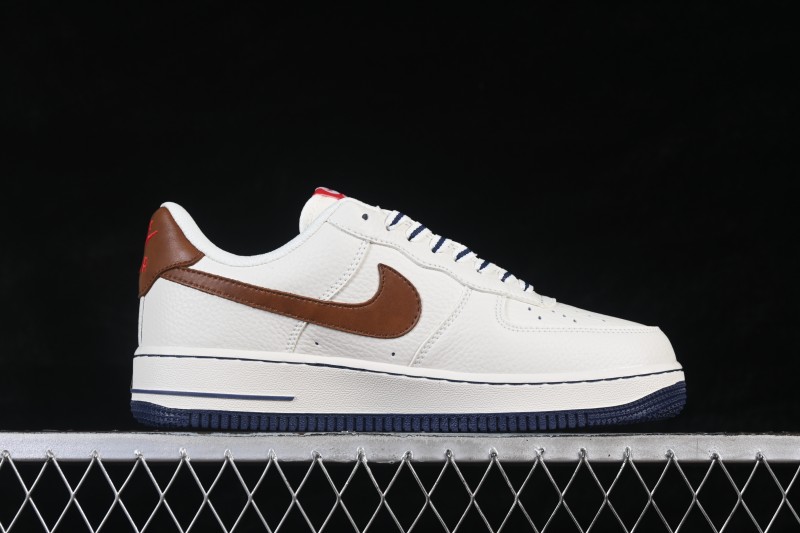 Nike Air Force 1 '07 Low Casual Sneakers with Cream White Brown Red Colorway - NH0601-541