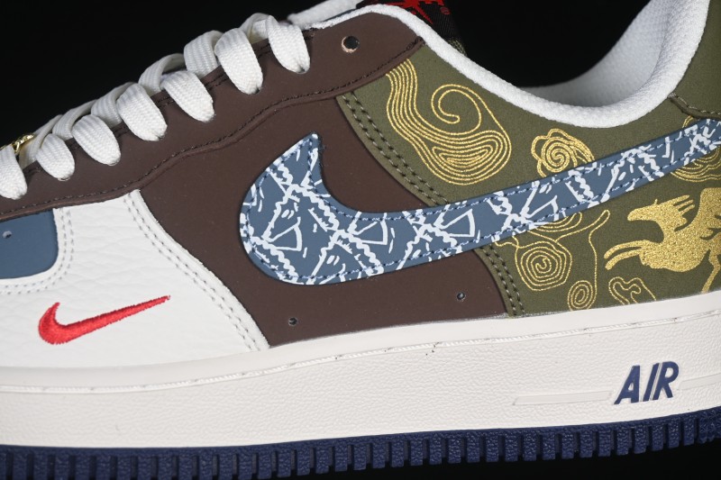 Nike Air Force 1 '07 Low Year of the Horse Limited Edition Brown-Grey Woven Gold Pattern Casual Sneakers - NH0601-536