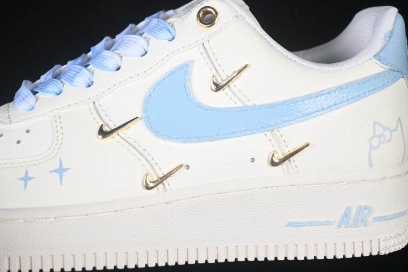 Nike Air Force 1 '07 Low 'Ocean Blue' Hand-Painted Sneakers with Diamond and Rose Motifs - FV3654-311