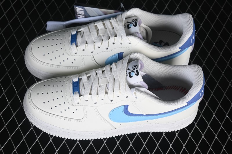 Nike Air Force 1 '07 Low Basketball Shoes with Dual Swoosh Design in White and Blue - DO9786-100