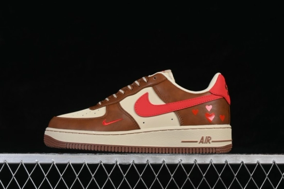 Nike Air Force 1 '07 Low Valentine's Day Limited Edition Brown Red Heart Print Low-Top Casual Skateboard Shoes - NH0601-538