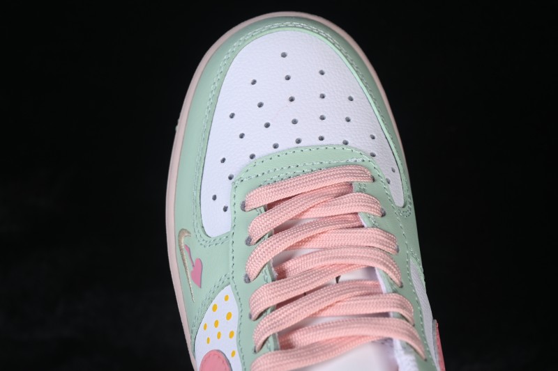 Nike Air Force 1 '07 Low Sneakers with Hand-Drawn Mint and Pink Sweetheart Design - DB3301-909