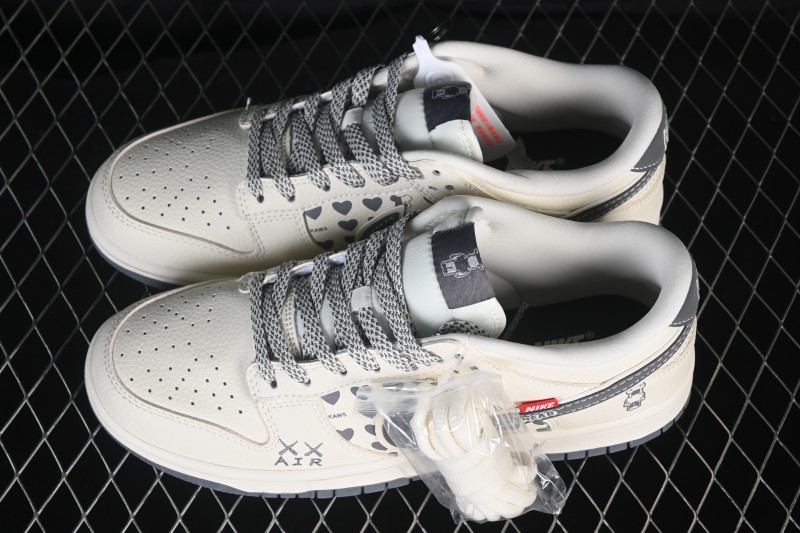 Nike SB Dunk Low Bearbrick Collaboration White Grey Dual Swoosh Low-Top Casual Skateboarding Shoes - TX1688-006