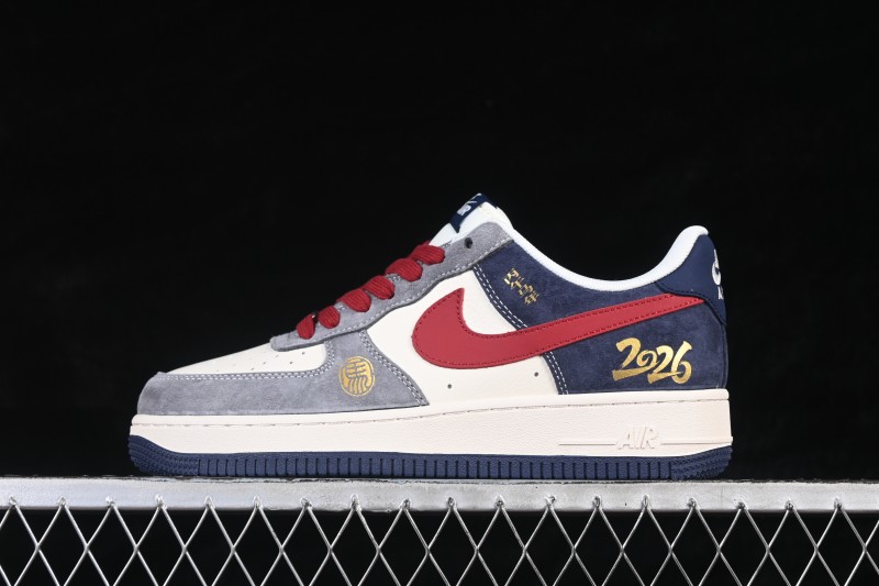 Nike Air Force 1 '07 Low Basketball Sneakers with Red and Navy Contrast - JP2026-153