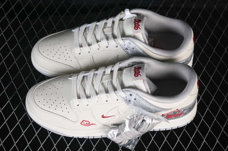 Nike SB Dunk Low Year of the Horse Silver White Chinese Style High-End Custom Low-Top Skateboarding Shoes - DS6608-022