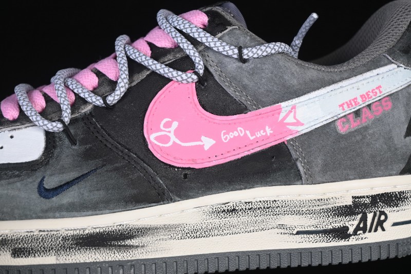 Nike Air Force 1 '07 Low Casual Sneakers with Gray-Pink Lucky Charm Design - YD2425-880