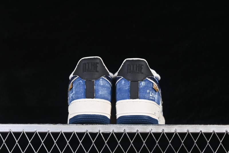 Nike Air Force 1 '07 Low Hand-Drawn Sneakers with Indigo-Dyed Denim and Leather Upper - FB0607-707