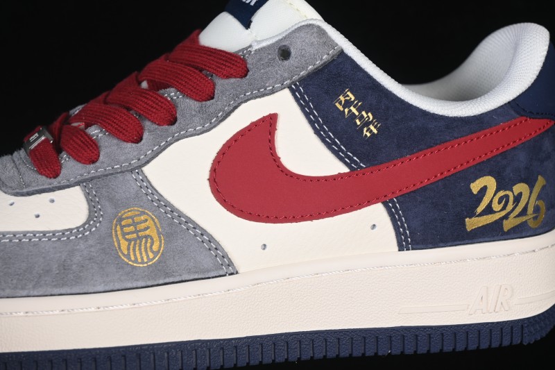 Nike Air Force 1 '07 Low Basketball Sneakers with Red and Navy Contrast - JP2026-153