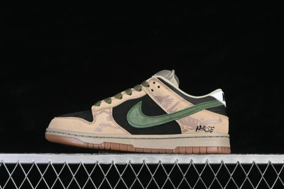Nike SB Dunk Low Khaki Black Green Swoosh Skateboarding Shoes - HJ0367-200