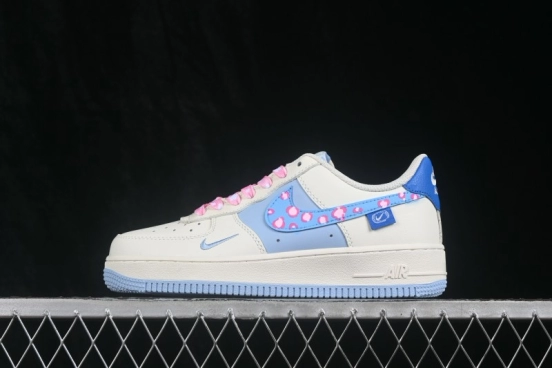 Nike Air Force 1 '07 Low Hand-Painted Sneakers with Pastel Blue and Pink Bubble Design - DB3301-112