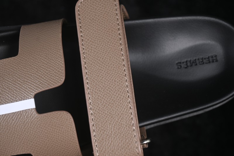 Hermes Chypre Flat Slide Sandals Elephant Gray