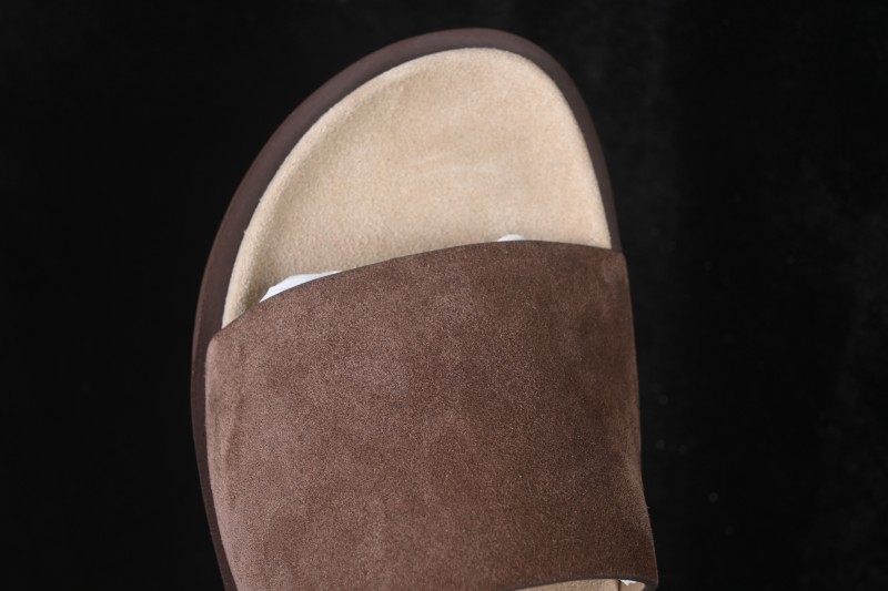 Brunello Cucinelli Suede Flat Slip-On Open-Toe Slide Sandal MZUSOLY236CAY70 BROWN