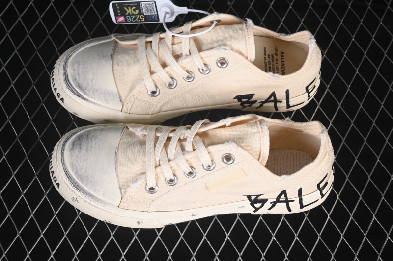 Balenciaga Paris Low Top Lace-Up Sneakers with Distressed Finish - W3RR59010