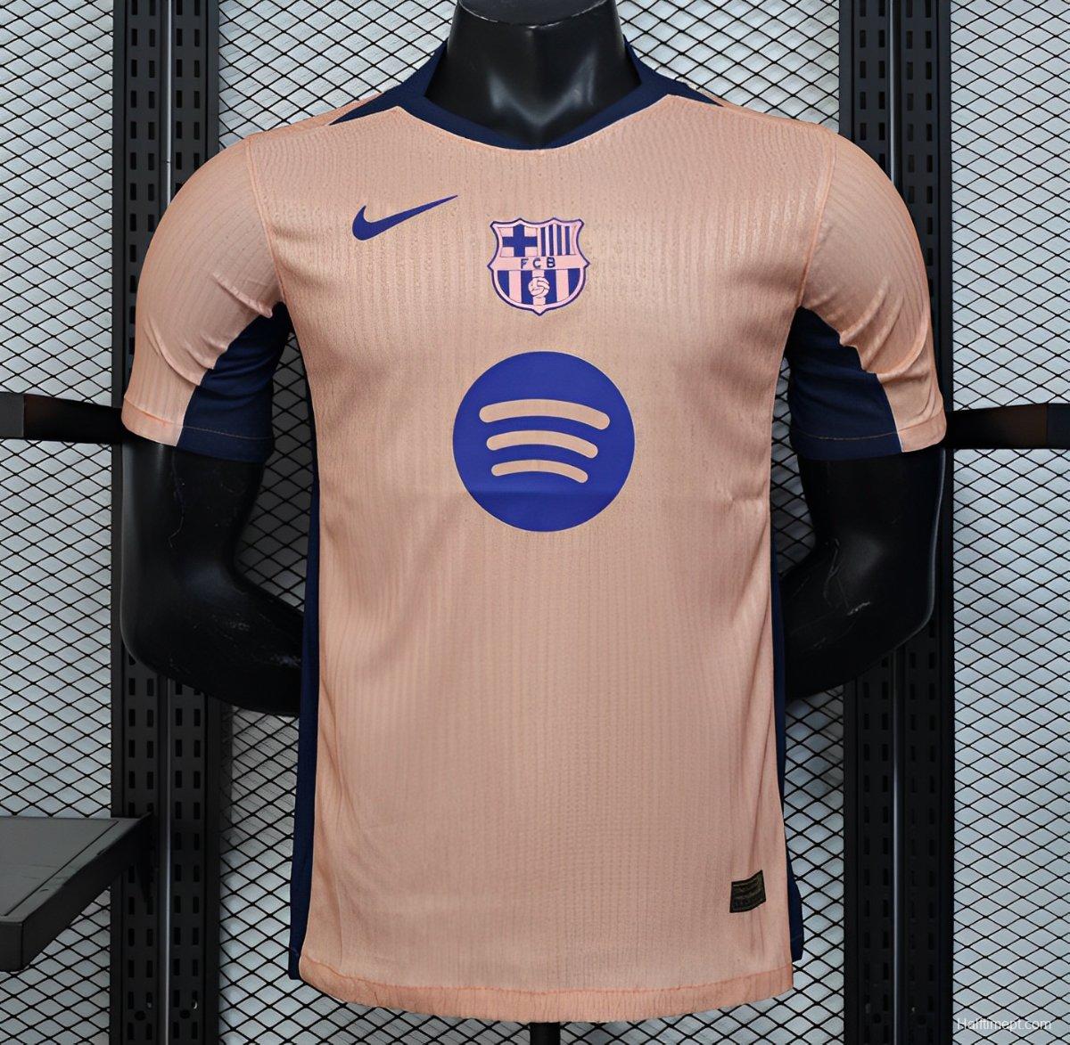 Player Version 25/26 FC Barcelona Pink 125Th Anniversary Jersey with Spotify Sponsor and Navy Blue Accents
