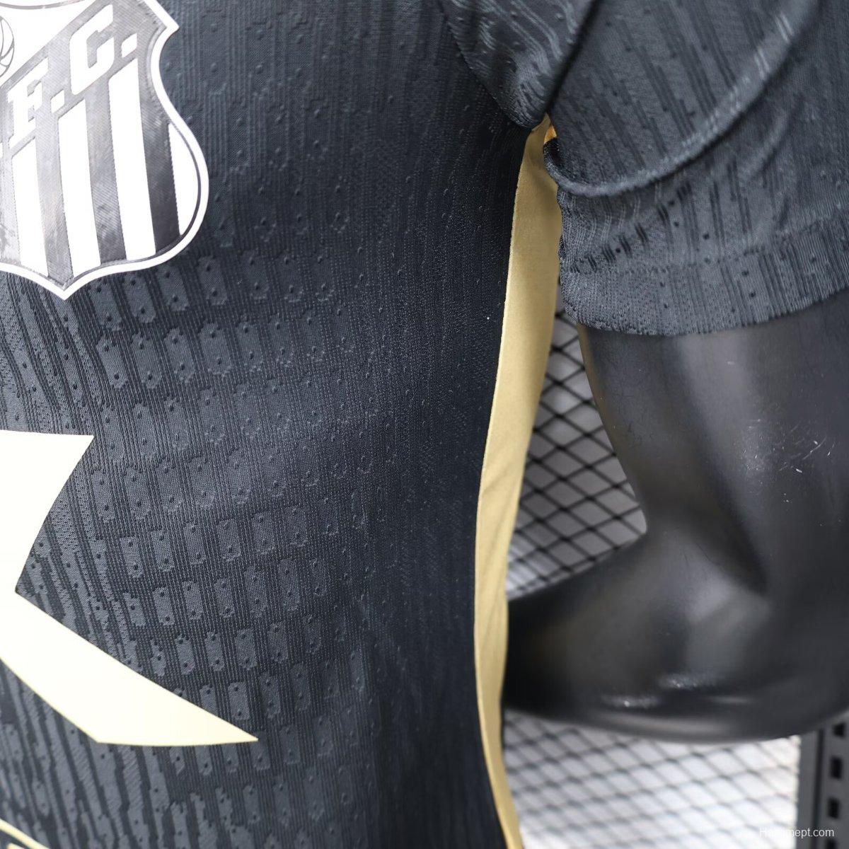 Player Version 25/26 Santos FC Black with Textured Pattern Jersey With Full Sponsors