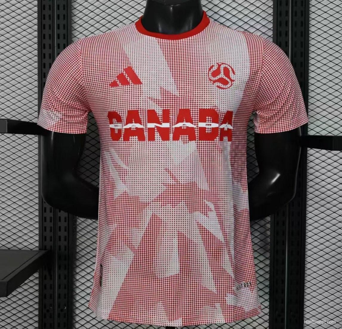 2025 Player Version  Canada Away White with Red Halftone Gradient Pattern World Cup Commemorative Jersey