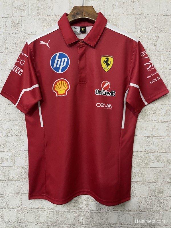 2025 F1 Scuderia Ferrari Red with White Trim Team Polo Shirt