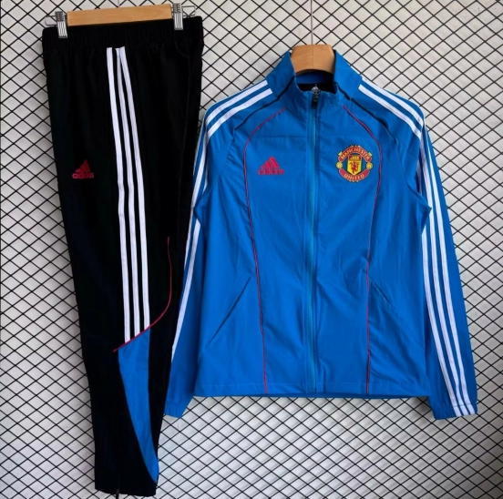 25/26 Manchester United Blue with White Full zipper Jacket Tracksuit+ long pants