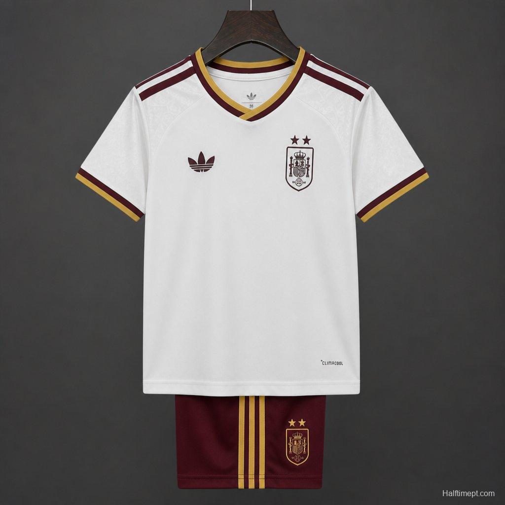 2 Star 2026 Kids Spain Away White Jersey With Champion Patch